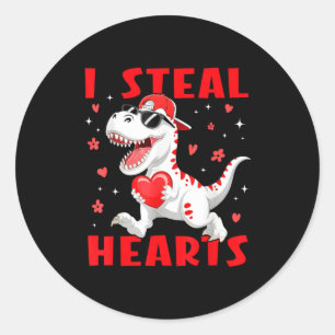 Sticker Rond Valentine je vole des cœurs T-rex dinosaure bébé g