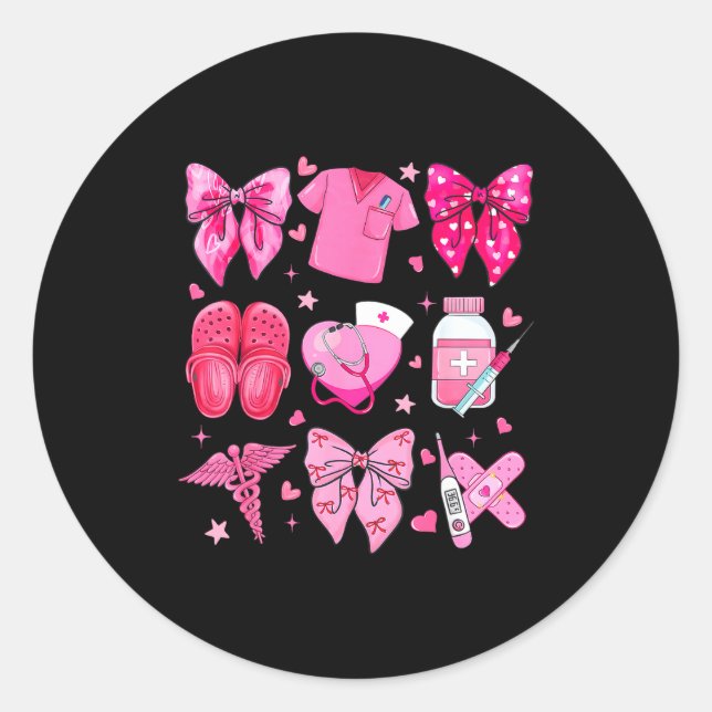 Sticker Rond Valentine Nurse Nk Bow Rn Pct Cna Nurse Girl Women (Devant)
