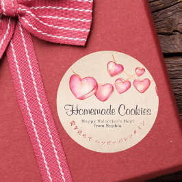 Sticker Rond Valentine Pink Heart Garland Kraft Paper Bakery