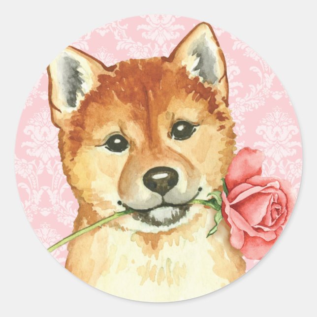 Sticker Rond Valentine Shiba rose Inu (Devant)