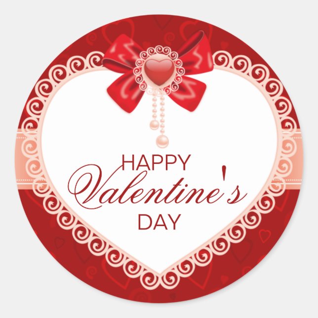 Sticker rond Valentines avec Bow rouge et dentelle (Devant)