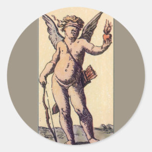 Sticker Rond Valentines Cupidon Bander les Yeux, Carte de Tarot