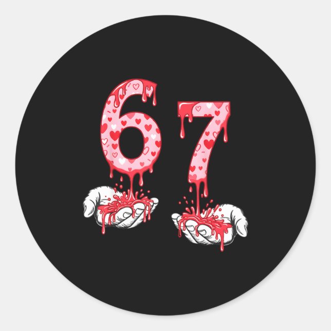 Sticker Rond Valentines Day 67 Meme Six Seven 6 7 Valentine Hea (Devant)