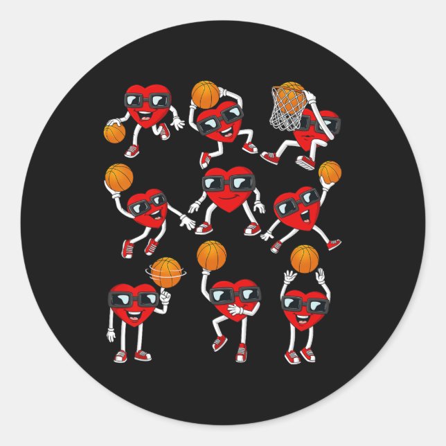 Sticker Rond Valentines Day Basketball Heart Player Garçons Enf (Devant)