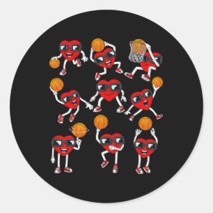 Sticker Rond Valentines Day Basketball Heart Player Garçons Enf