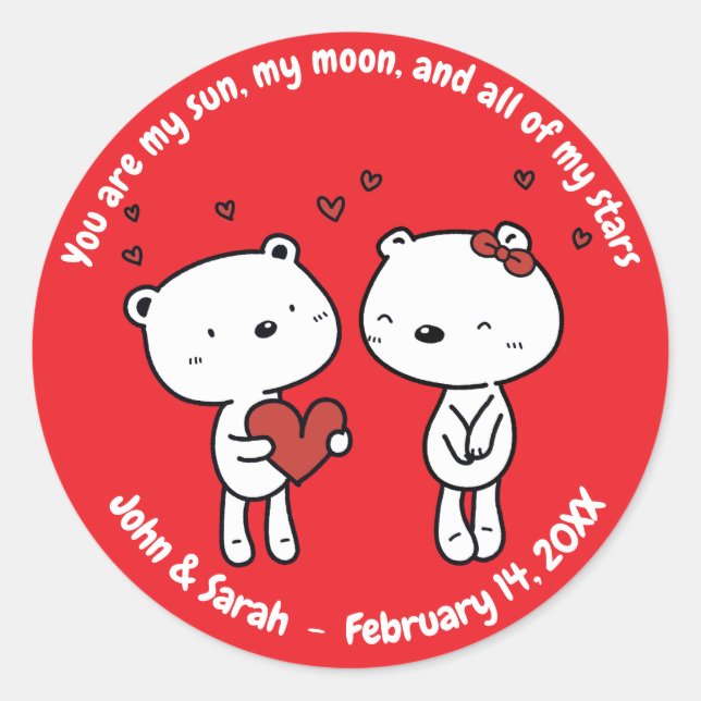 Sticker Rond Valentine's Day Bear Heart (Devant)