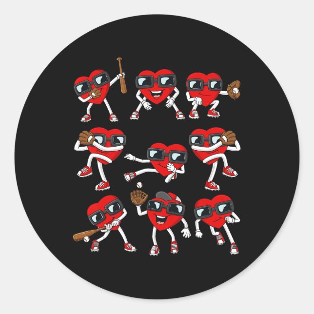 Sticker Rond Valentines Day Heart Baseball Garçons Enfants (Devant)