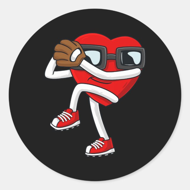 Sticker Rond Valentines Day Heart Baseball Pitcher Fun Boys Gir (Devant)
