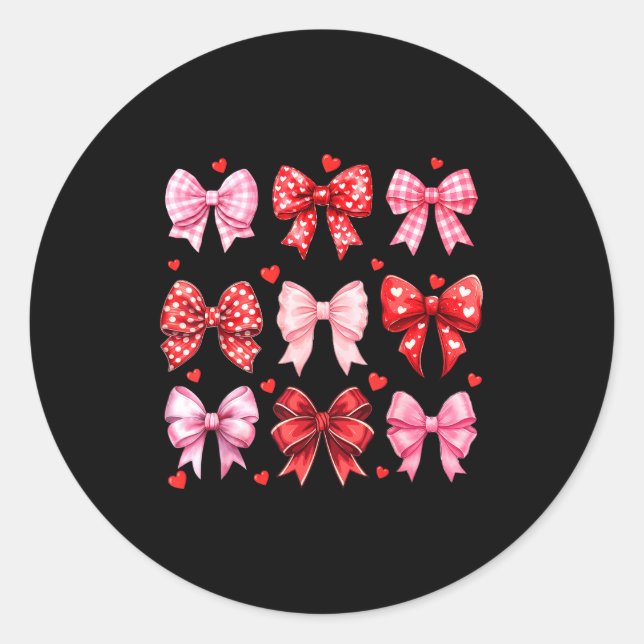 Sticker Rond Valentines Day Hearts Leopard Coquette Bow Women G (Devant)