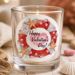 Sticker Rond Valentine's Day Life Preserver & Hearts