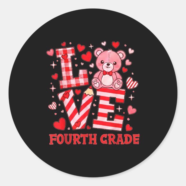 Sticker Rond Valentine's Day Love Fourth Grade Teacher  (Devant)