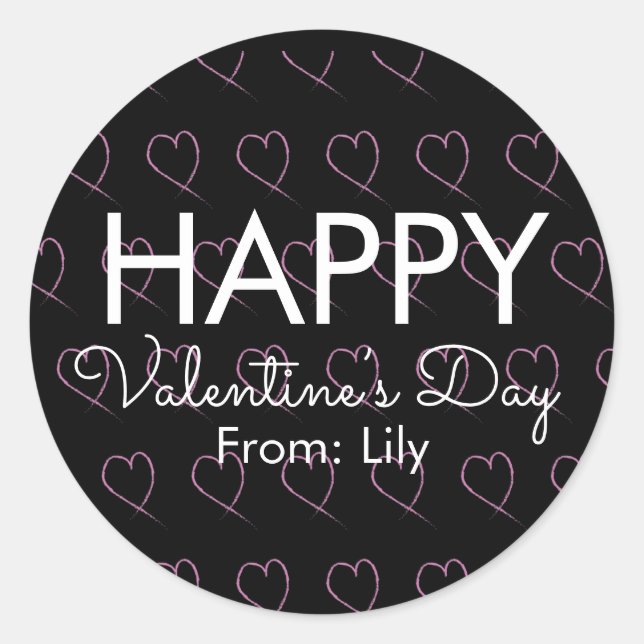 Sticker Rond Valentines Day Scribble Hearts rose noir (Devant)