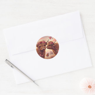 Sticker Rond Valentines de vache des Highlands
