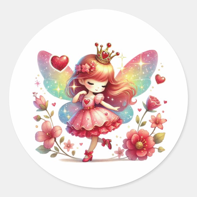 Sticker Rond Valentines Fée adorable (Devant)