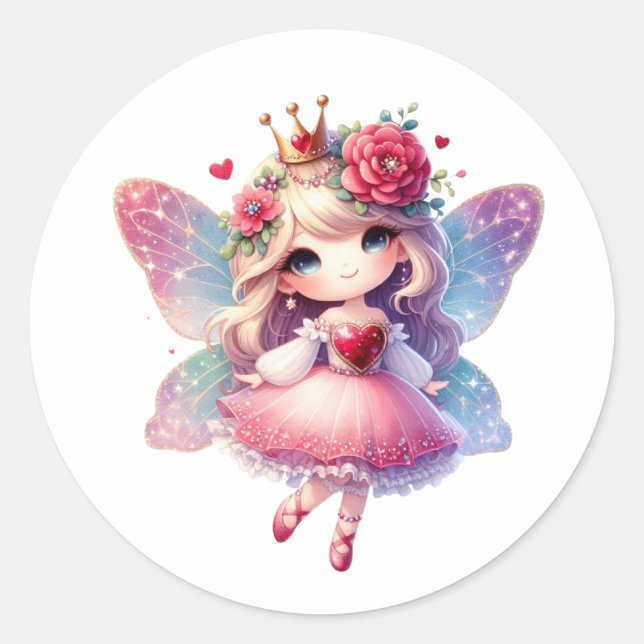 Sticker Rond Valentines Fée adorable (Devant)