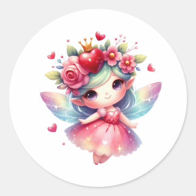 Sticker Rond Valentines Fée adorable (Devant)