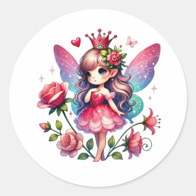 Sticker Rond Valentines Fée adorable (Devant)