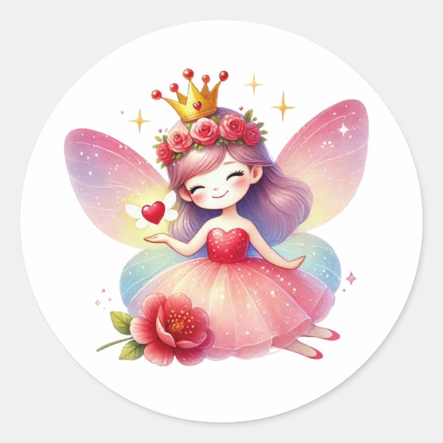Sticker Rond Valentines Fée adorable (Devant)