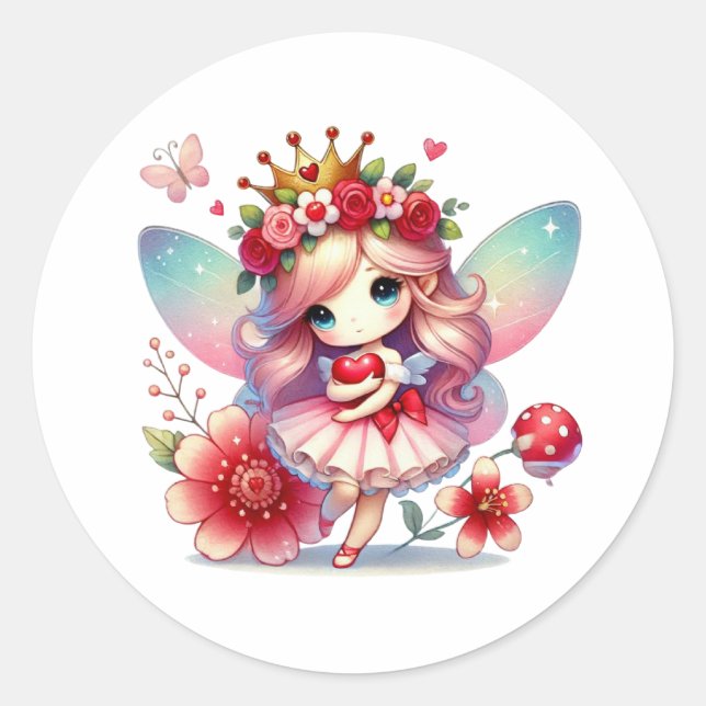 Sticker Rond Valentines Fée adorable (Devant)