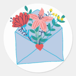 Sticker Rond Valentines florissantes Fleurs Enveloppe Lys