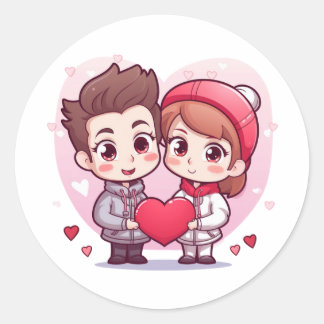 Sticker Rond Valentines Garçon et fille