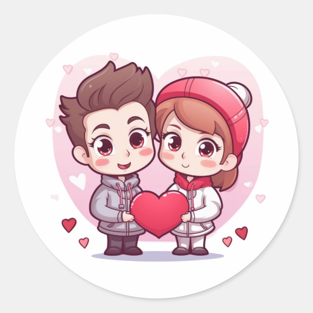 Sticker Rond Valentines Garçon et fille (Devant)
