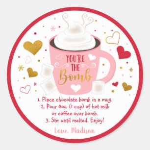 Sticker Rond Valentine's Hot Chocolate Bomb Rose Gold Heart