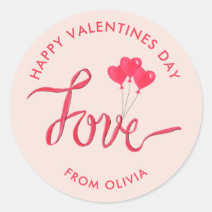 Sticker Rond Valentines jour aquarelle ballons coeur Amour