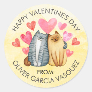 Sticker Rond Valentines Jour Chats Coeurs Faveurs Traiter Sacs 