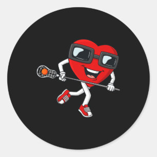 Sticker Rond Valentines Jour Coeur Tenir Lacrosse Stick Garçons