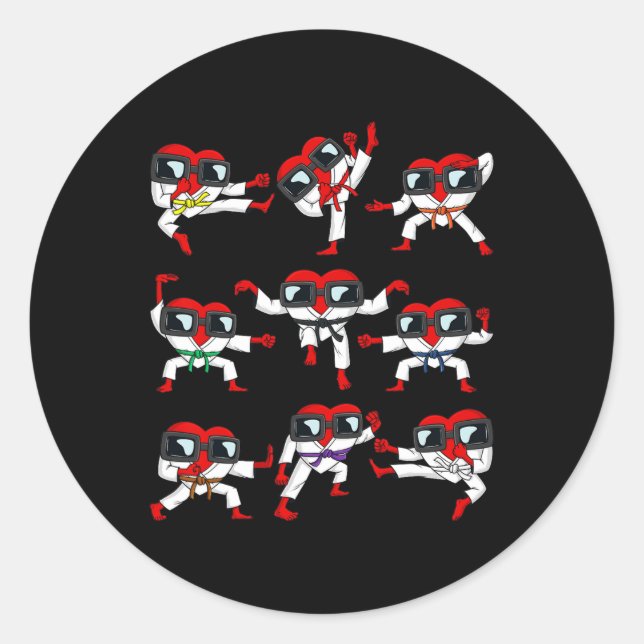 Sticker Rond Valentines Jour Coeurs Karate Martial Arts Garçons (Devant)