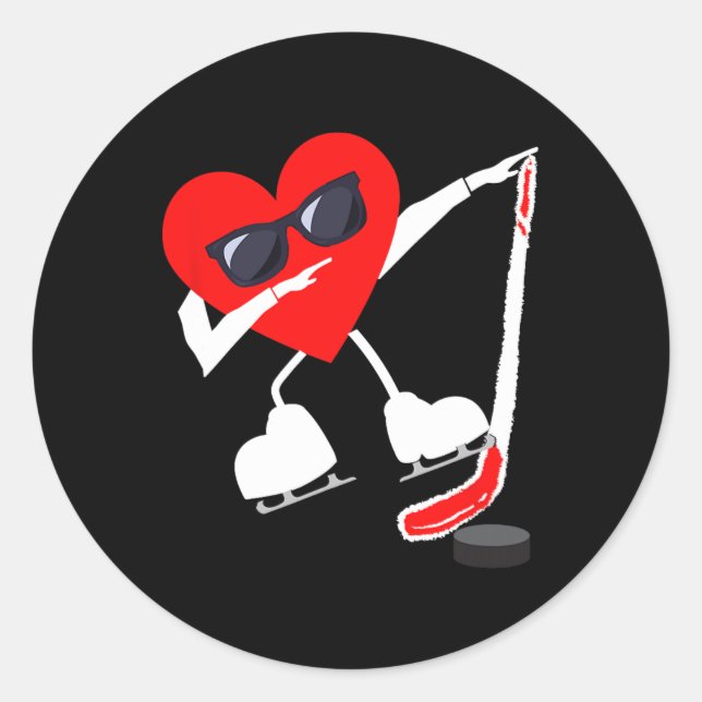 Sticker Rond Valentines Jour Dabbing Coeur Hockey Stick Puck Bo (Devant)