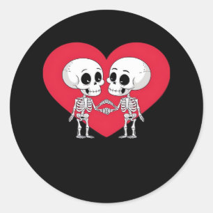 Sticker Rond Valentines Jour Drôle Skeleton Coeur main