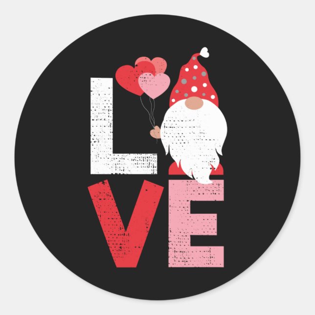 Sticker Rond Valentines Jour mignonne Gnome Amour Hommes Femmes (Devant)