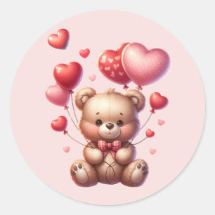 Sticker Rond Valentines Jour mignonne Ours tenant des ballons