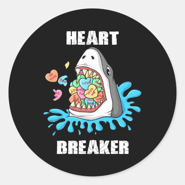 Sticker Rond Valentines Jour Requin Coeur briseur Amusants Garç (Devant)