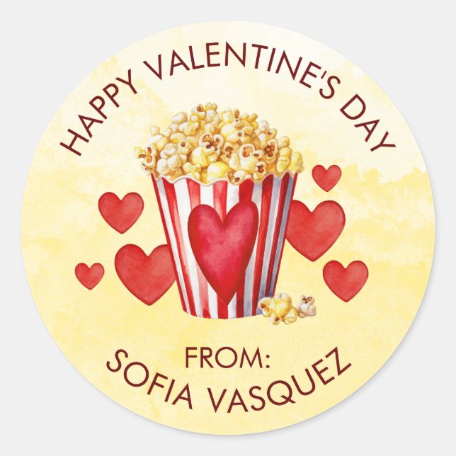Sticker Rond Valentines Journée Popcorn Traitements Faveurs Sco (Devant)