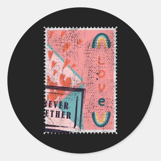 Sticker Rond Valentines Philatelist Forever Love Postal Timbre (Devant)