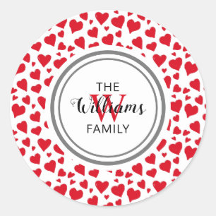 Sticker Rond Valentines Red Heart Nom monogrammé