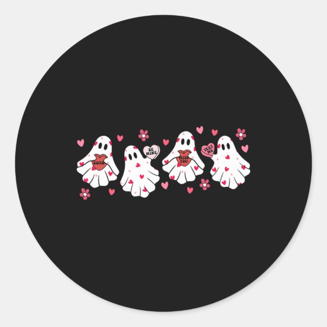 Sticker Rond Valentines Rétro Jour mignonne Ghost Boo Femmes Éf (Devant)