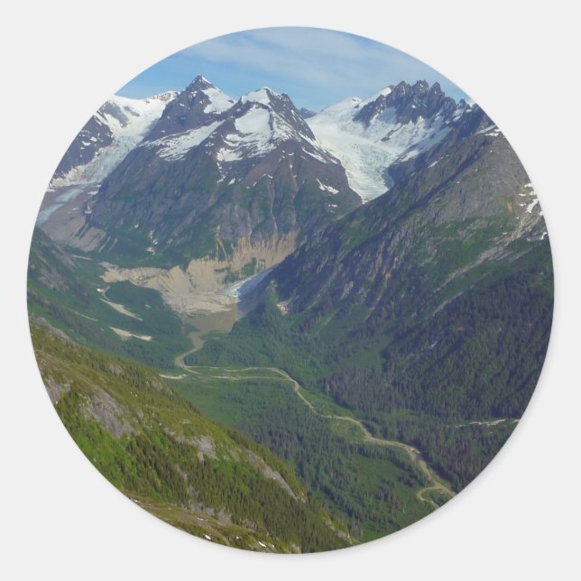Sticker Rond Vallée sculptée par les glaciers de l'Alaska (Devant)