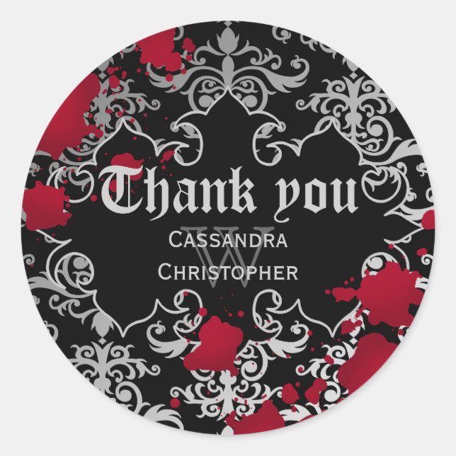 Sticker Rond Vampire gothique Halloween mariage merci (Devant)