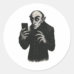 Sticker Rond Vampire Smartphone Nosferatu Selfie Count Orlok Ha