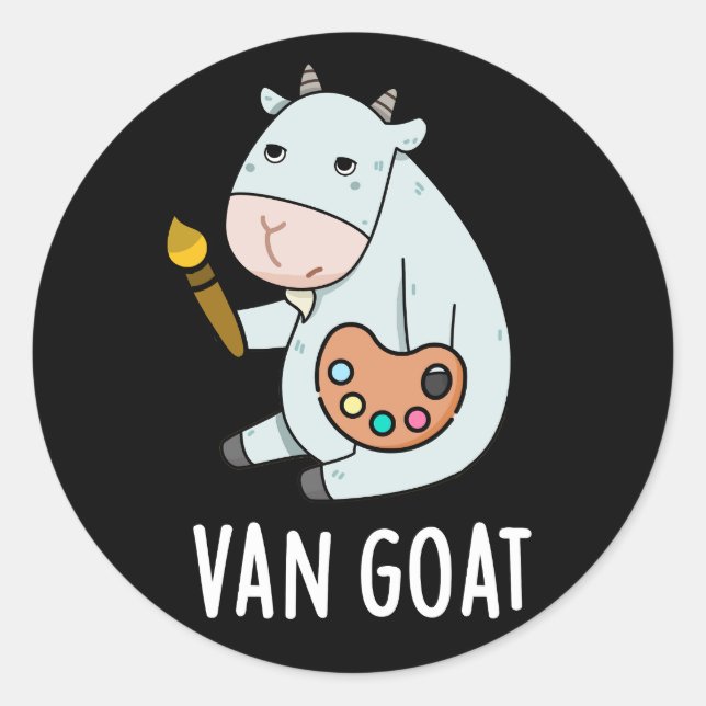 Sticker Rond Van Goat Amusant Artiste Pun Dark BG (Devant)