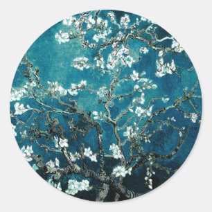 Sticker Rond Van Gogh Almond Blossoms Dark Turquoise