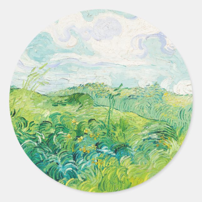 Sticker Rond Van Gogh. Green Blé Fields Auvers. Impressionnisme (Devant)