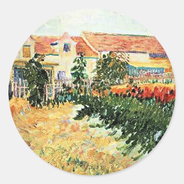 Sticker Rond Van Gogh - House with Sunflowers (Devant)