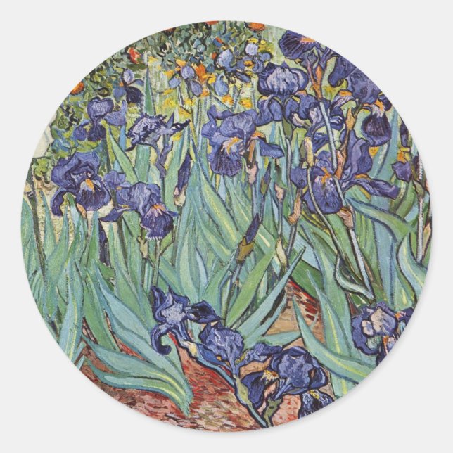 Sticker Rond Van Gogh Irises Peinture impressionniste (Devant)