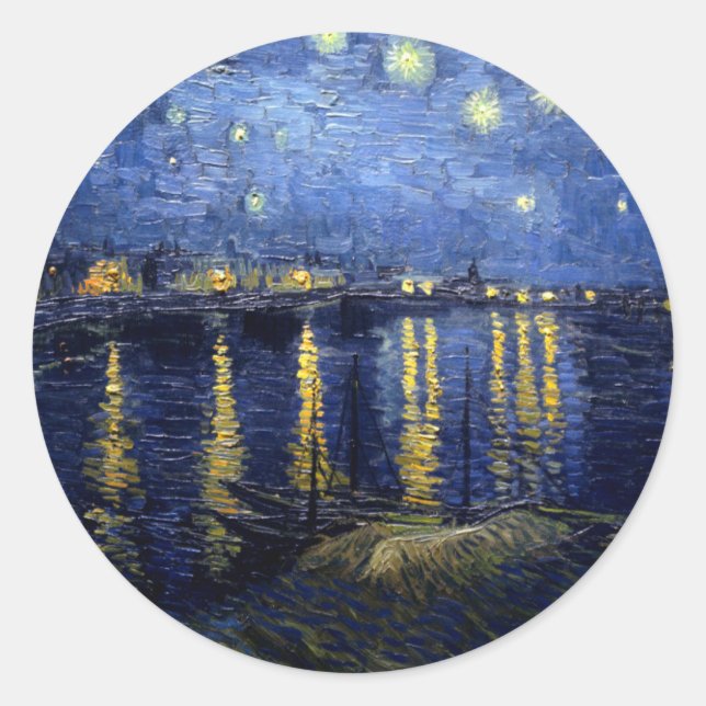 Sticker Rond Van Gogh Nuit étoilée sur Rhône (Devant)