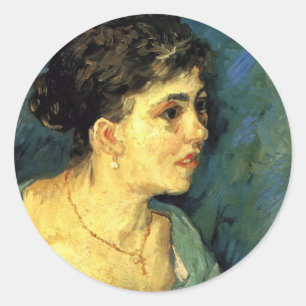 Sticker Rond Van Gogh, Portrait de femme en bleu, Art Vintage
